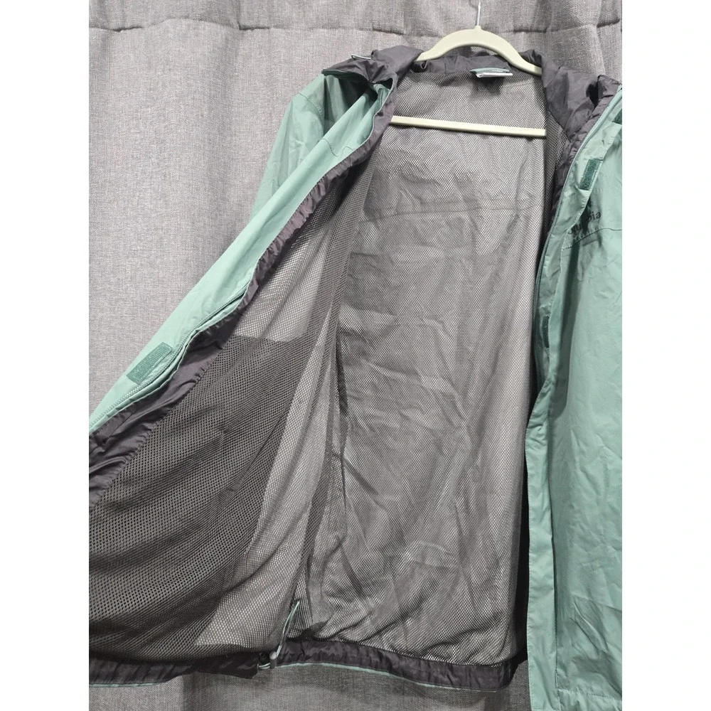 Columbia Womens Large Hooded Rain Jacket Green Waterproof Lightweight Mesh Lined